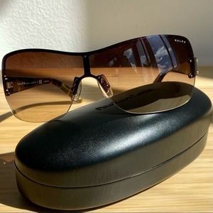 Polo Ralph Lauren wrap sunglasses with leather hardcase.